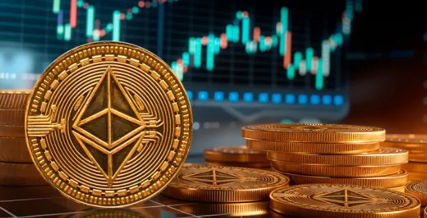 Ethereum in front of a trading chart