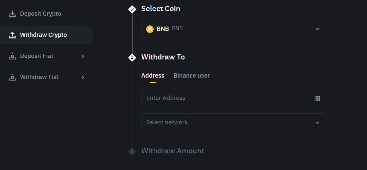 Binance withdraw screen
