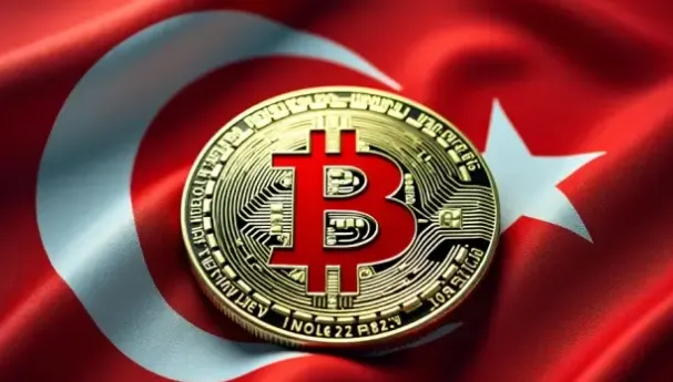 Bitcoin on top a Turkish flag