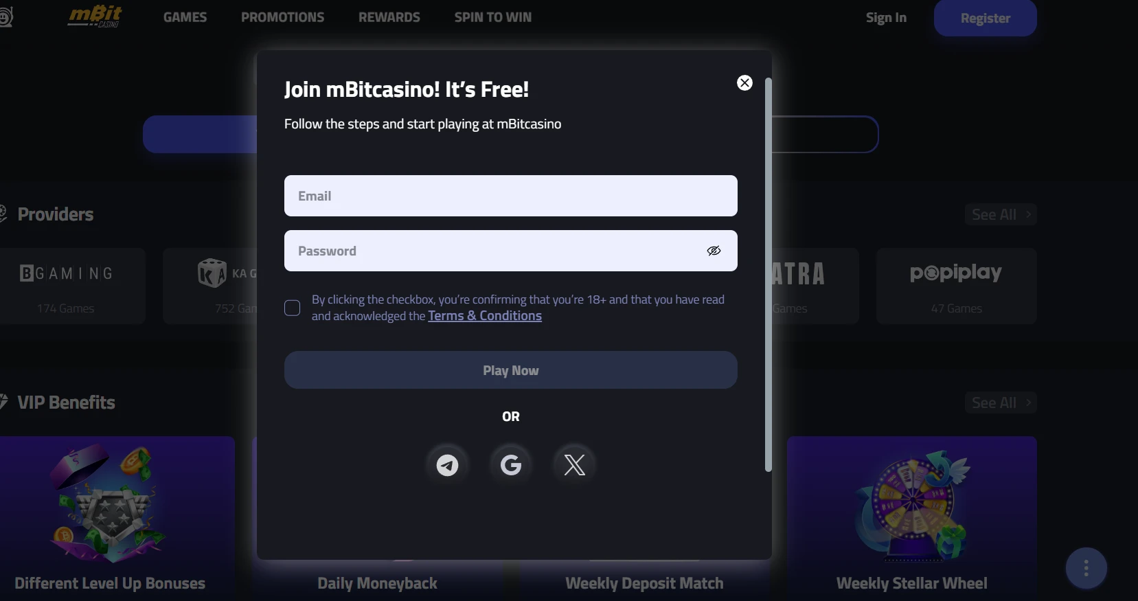 mBit register screen