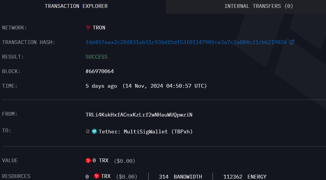 Tether mint details