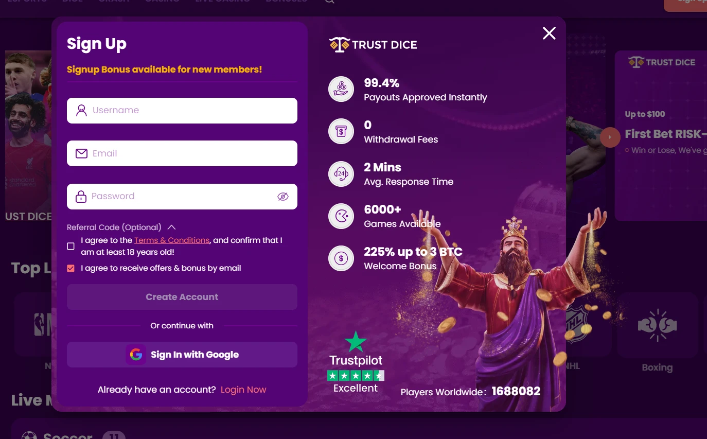 sign up screen