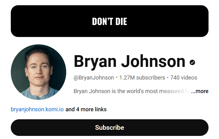 Bryan Johnson YouTube channel