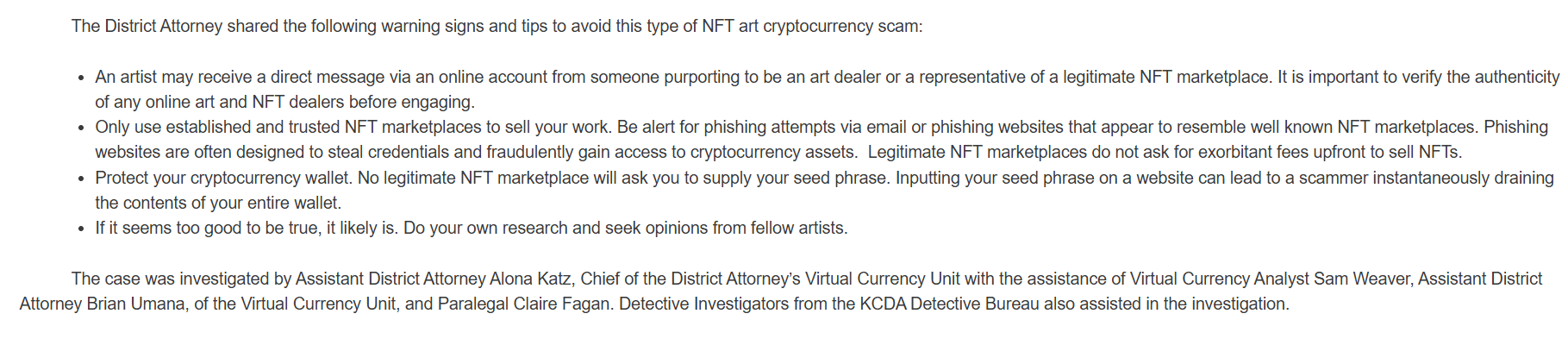 NFT scam warnings