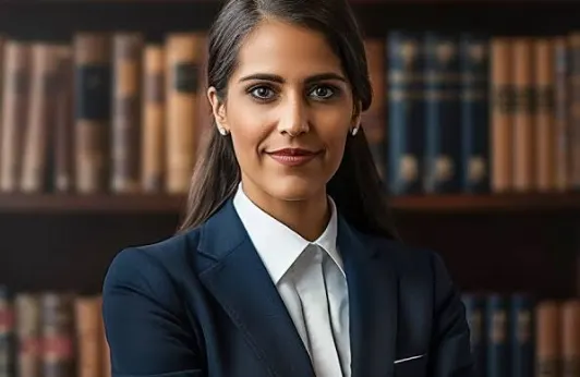 Janine Tate in front of legal books