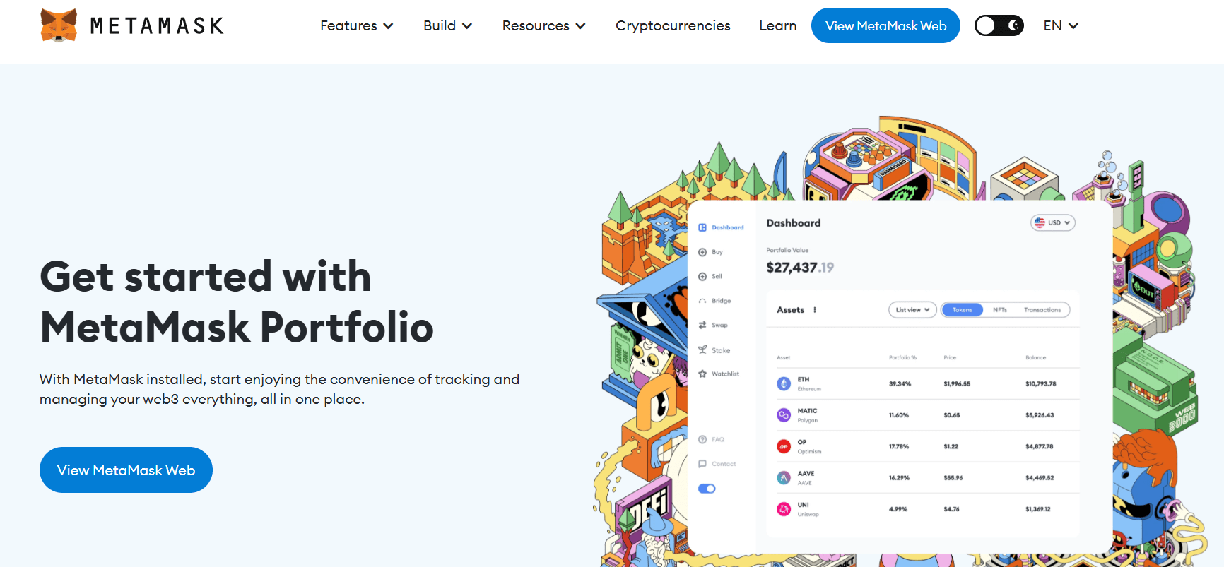 Metamask home screen