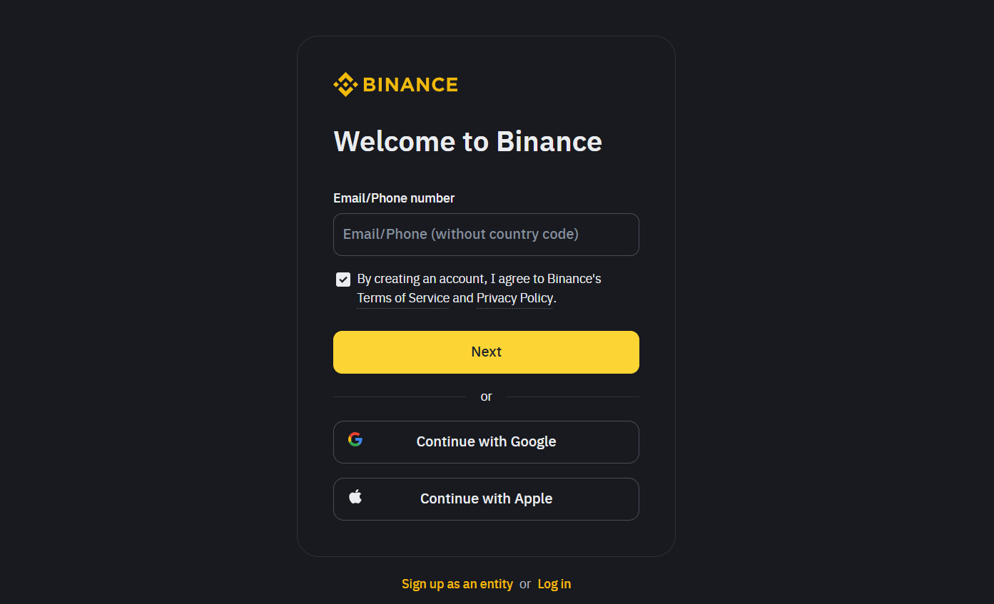 Binance sign up
