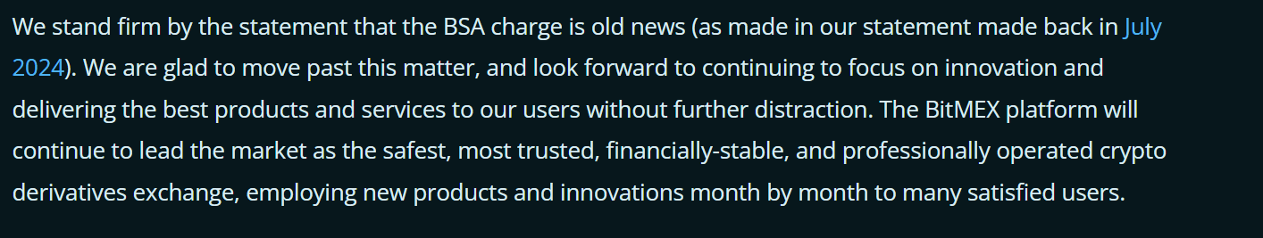 BitMEX statement