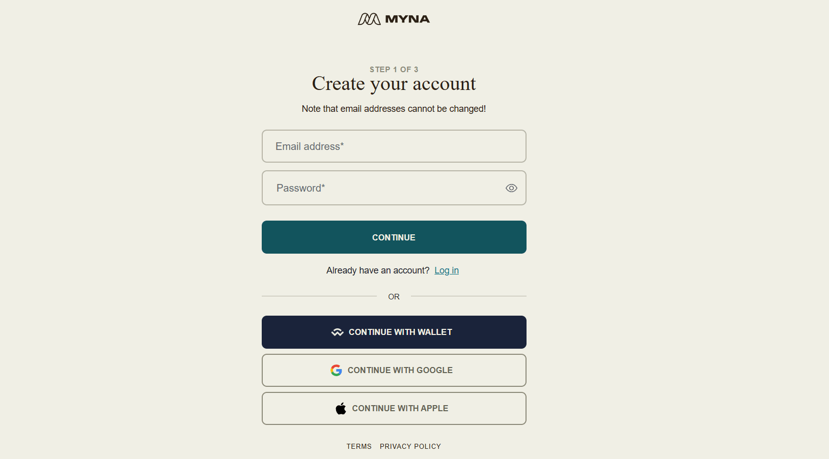 Myna register page