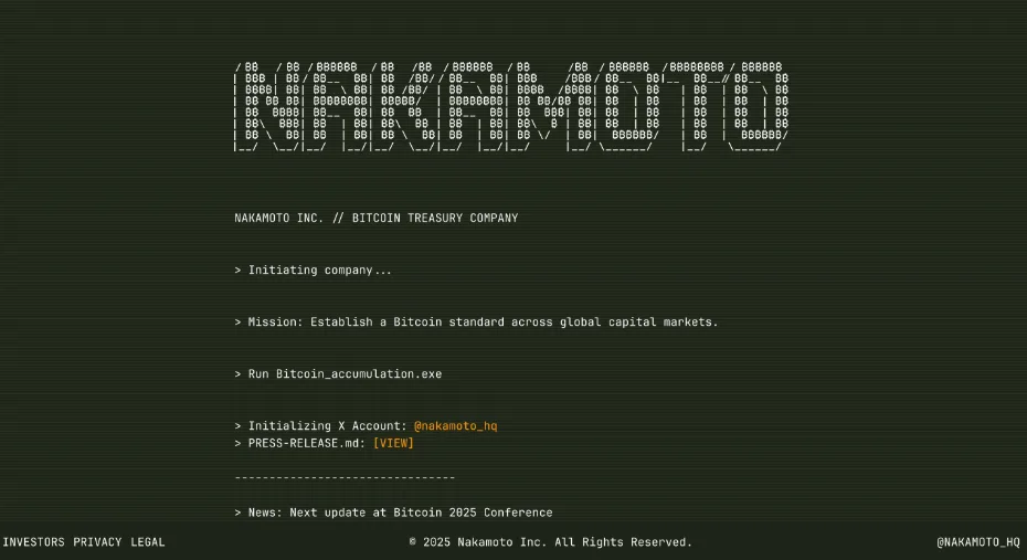 website of the new Nakamoto company