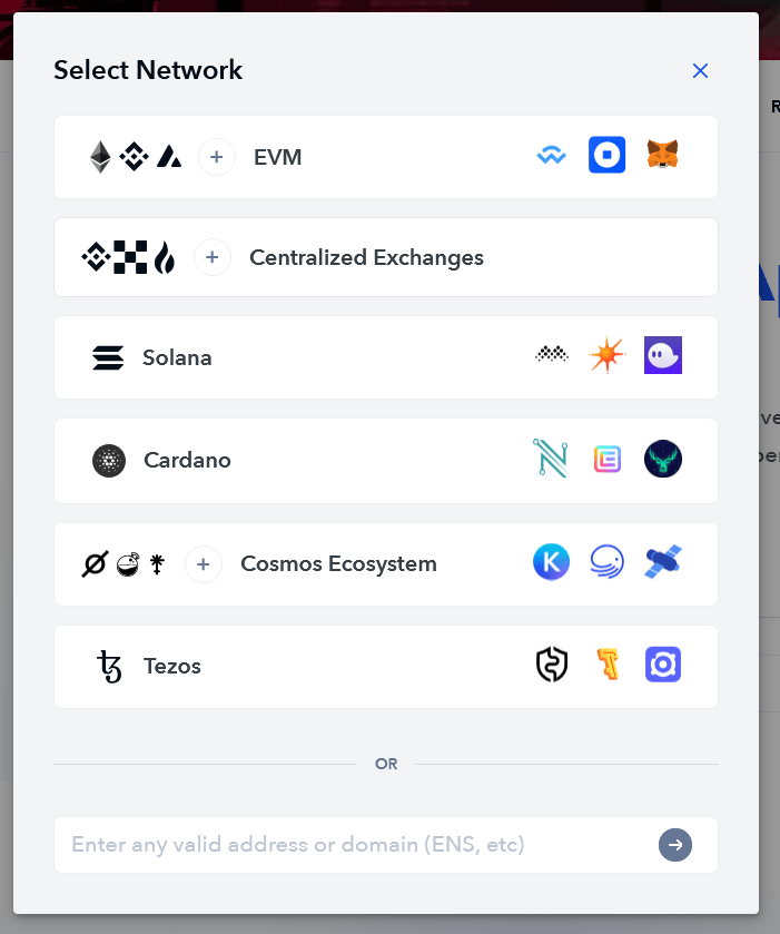 Crypto wallet tracker setup screen