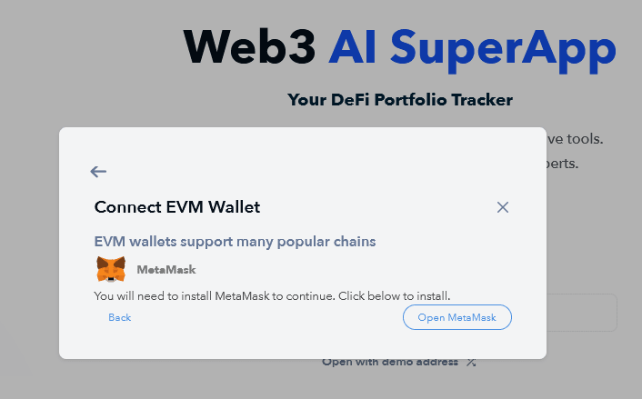 Crypto wallet tracker setup screen