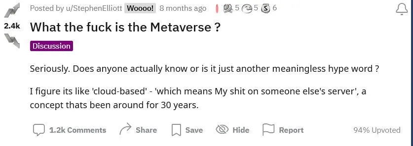 Reddit thread about the metaverse