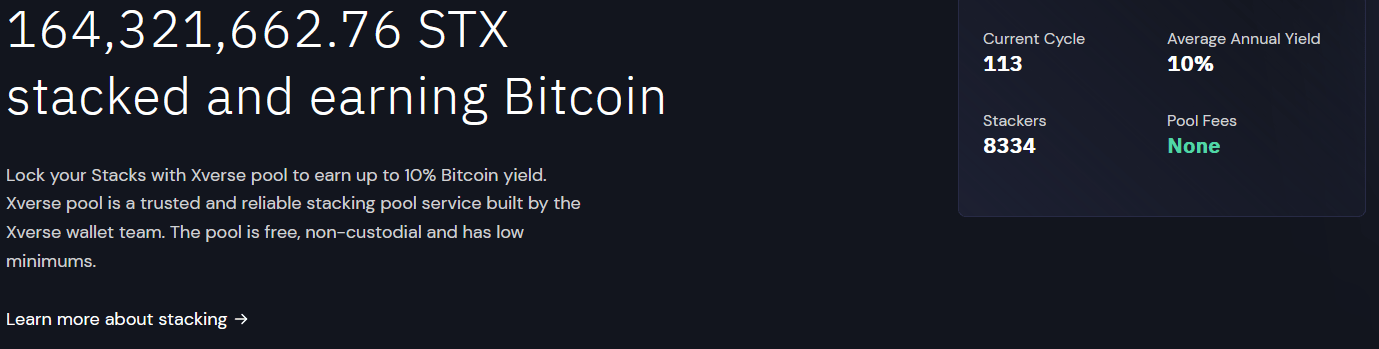 Xverse crypto stacking screen