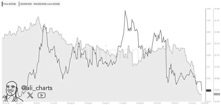 DOGE whales sell-off. Source: Ali Martinez