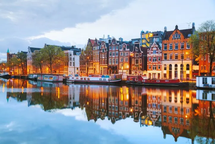 View of Amsterdam at dusk