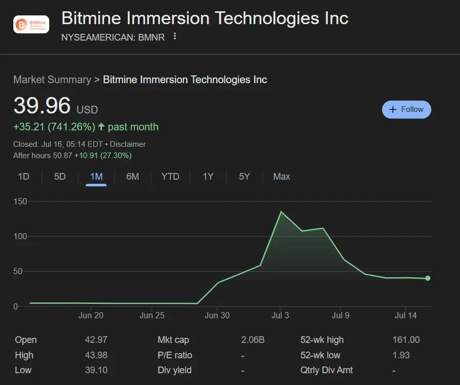 Bitmine stock dynamics. Source: Google Finance.