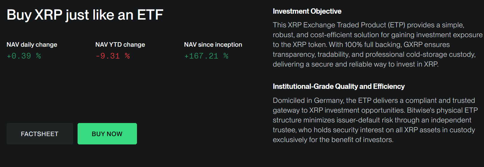 Bitwise Physical XRP ETP. Source: bitwiseinvestments.eu