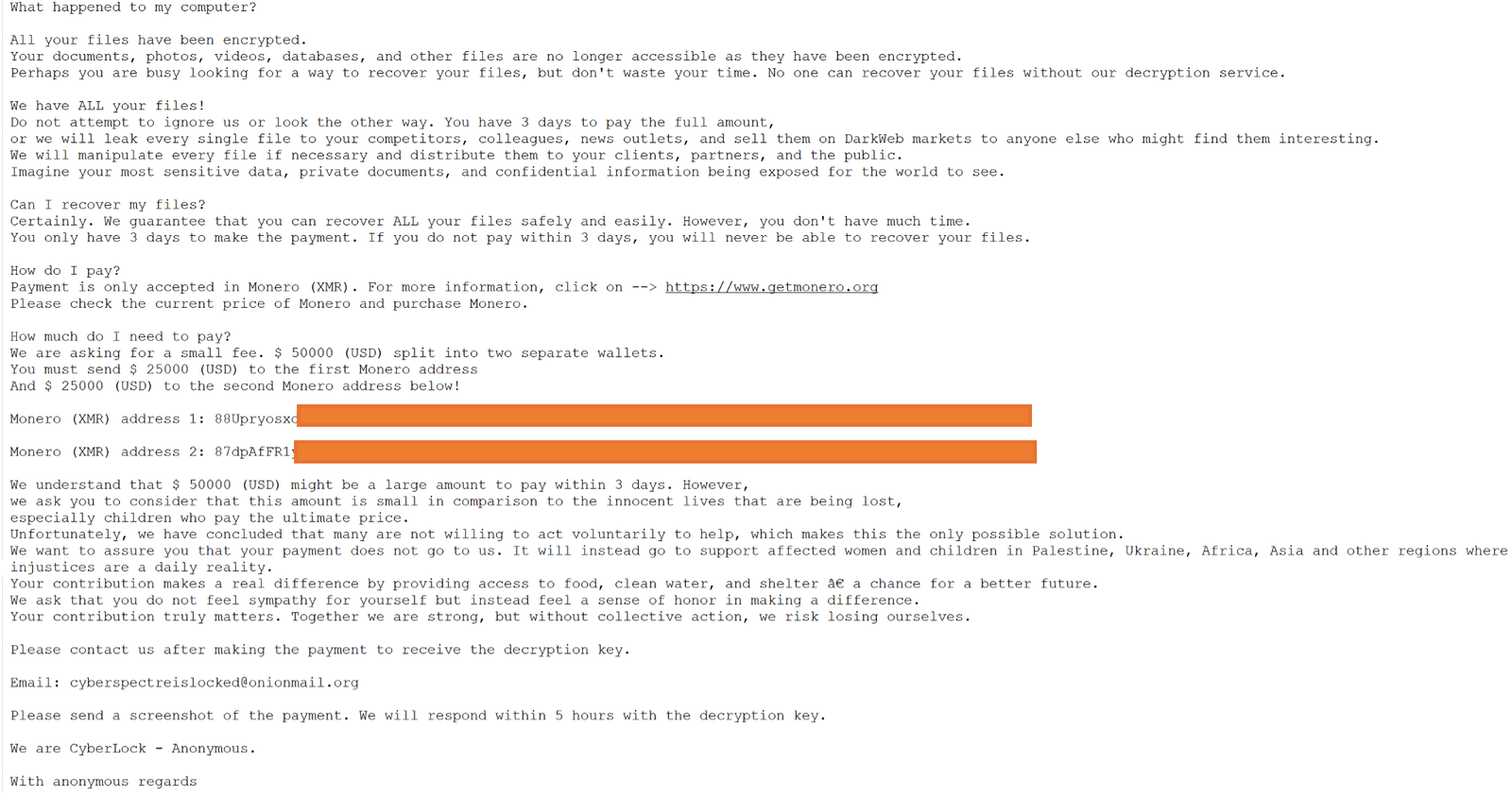 CyberLock ransomware letter. Source: Cisco Talos.