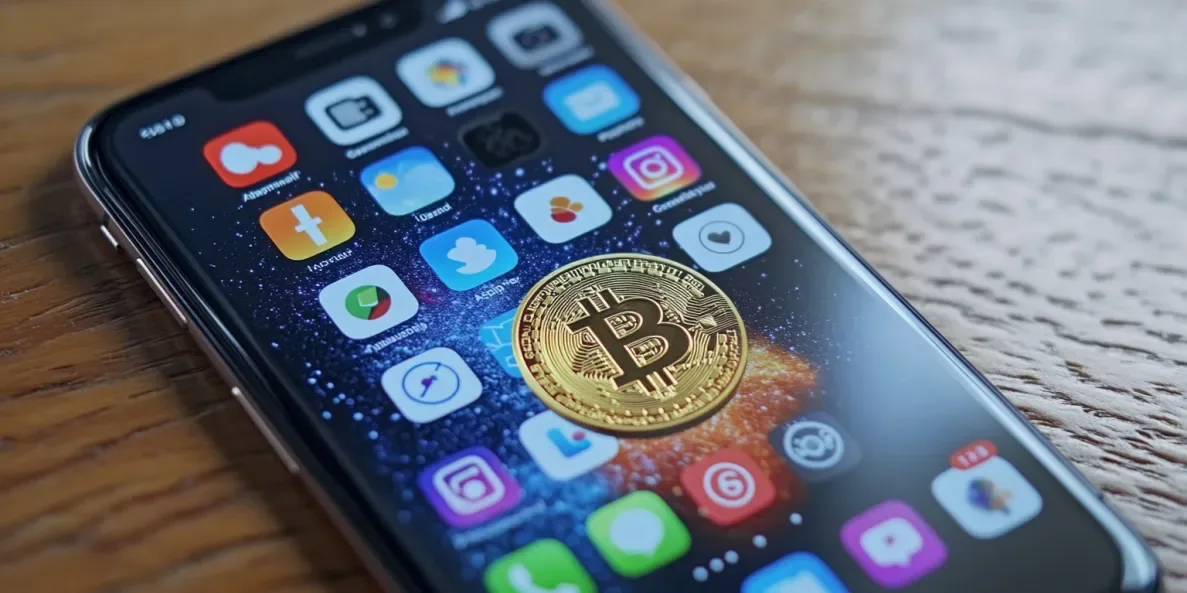 bitcoin on a phone screen with apps