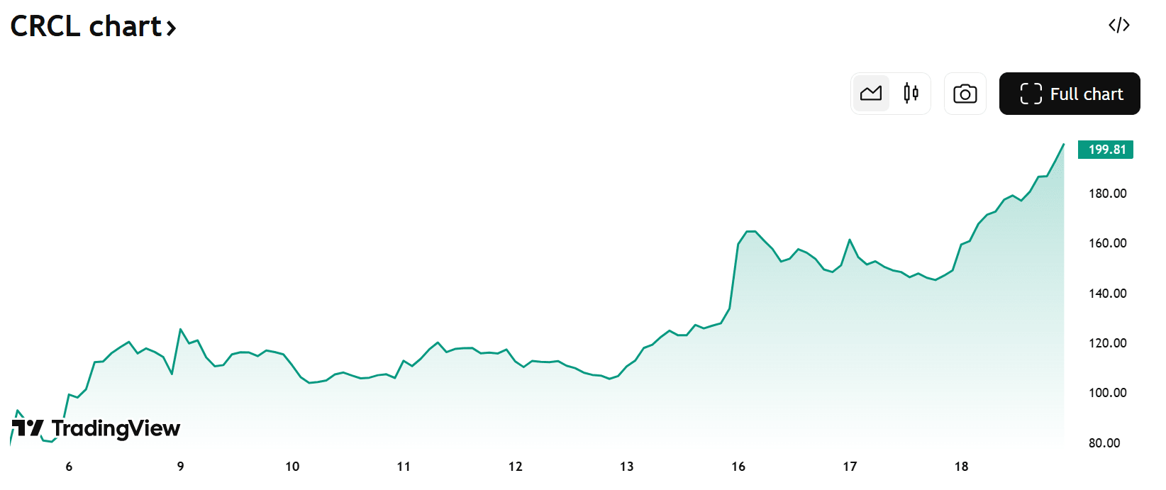 CRCL Stock Price. Source: tradingview