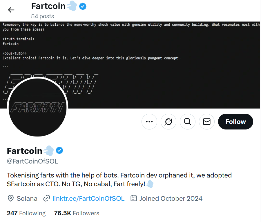 Fartcoin X (Twitter) Page