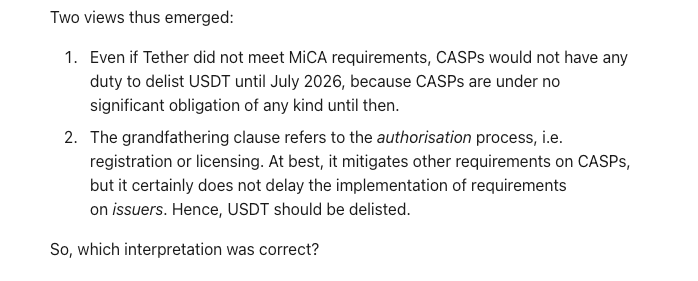 delisting of USDT due to regulatory requirements will be a point of contention