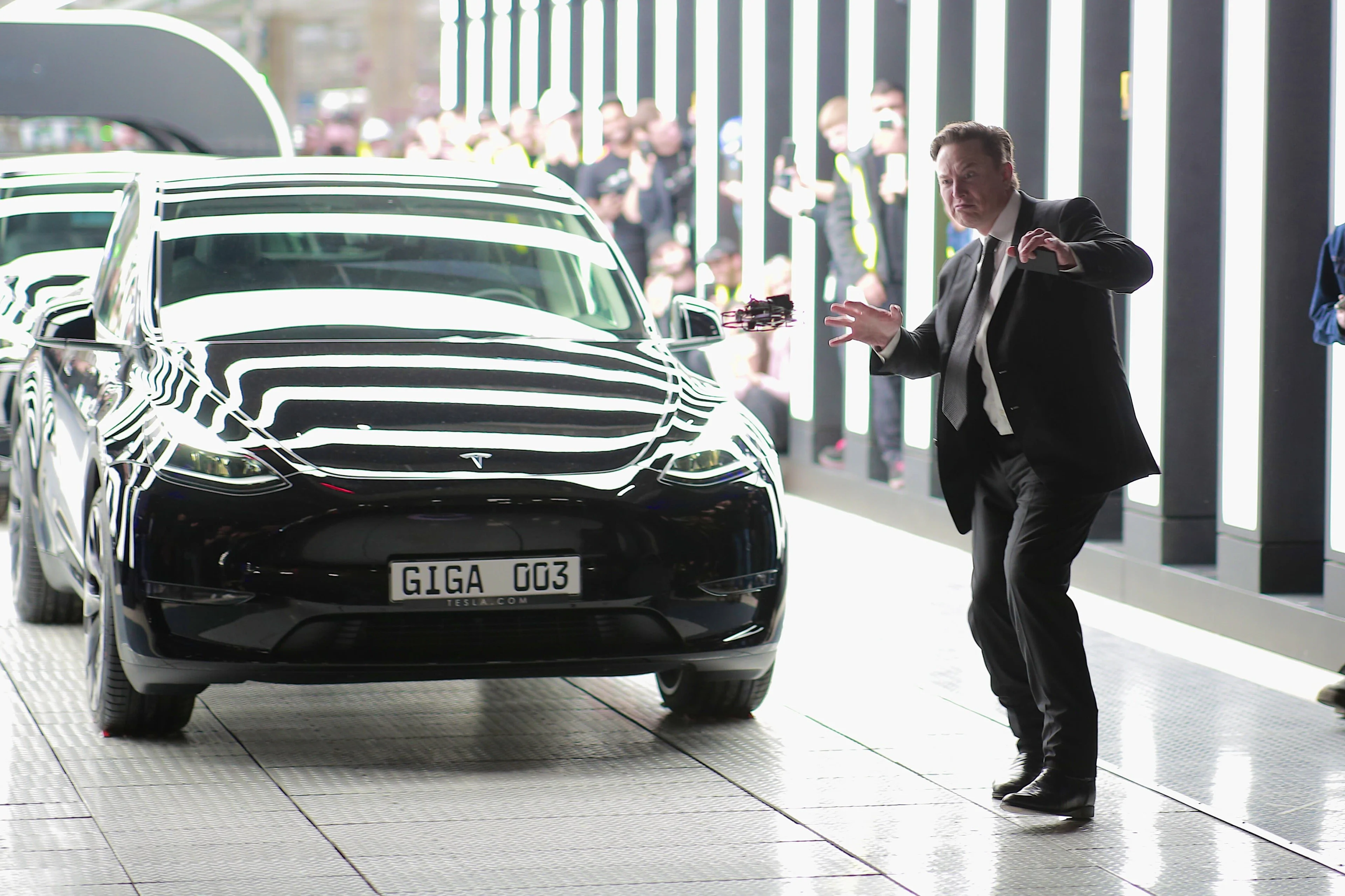 Tesla CEO Elon Musk dances at the official opening of Tesla’s Berlin-Brandenburg Gigafactory. Source: Christian Marquardt | Pool | Getty Images
