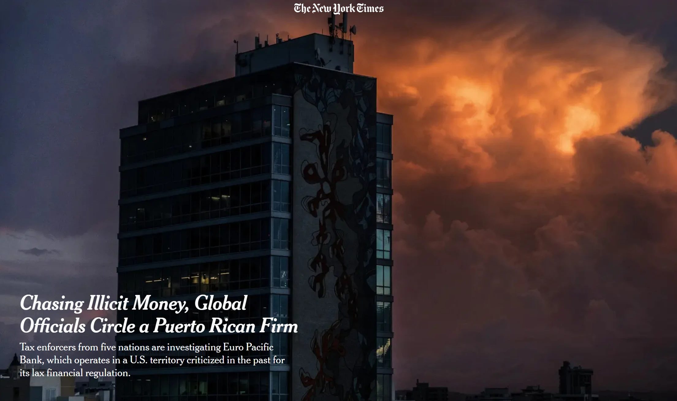 News headline about the Euro Pacific Bank investigation. Source: The New York Times