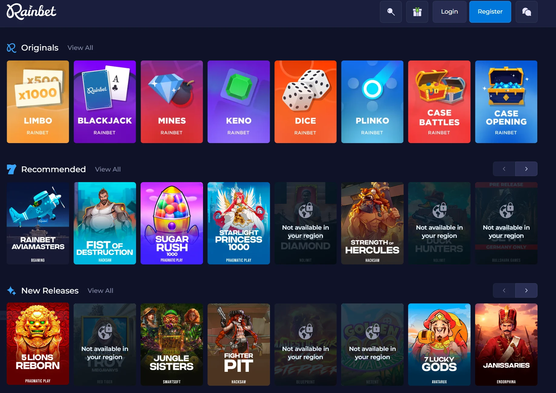 Casino at Rainbet.