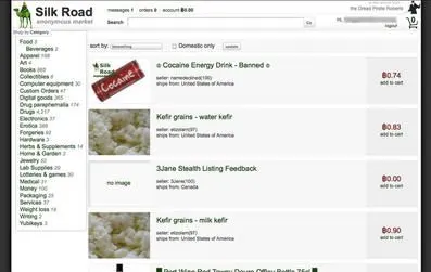Screenshot of the Silk Road Marketplace (archival, blurred for legal reasons) Source: Wikipedia