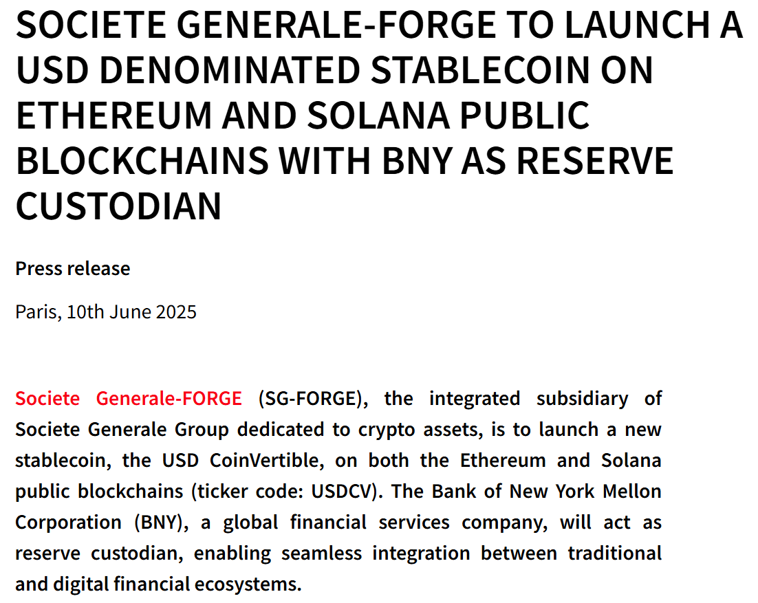 SOCIETE GENERALE-FORGE TO LAUNCH A USD DENOMINATED STABLECOIN. Source: sgforge.com