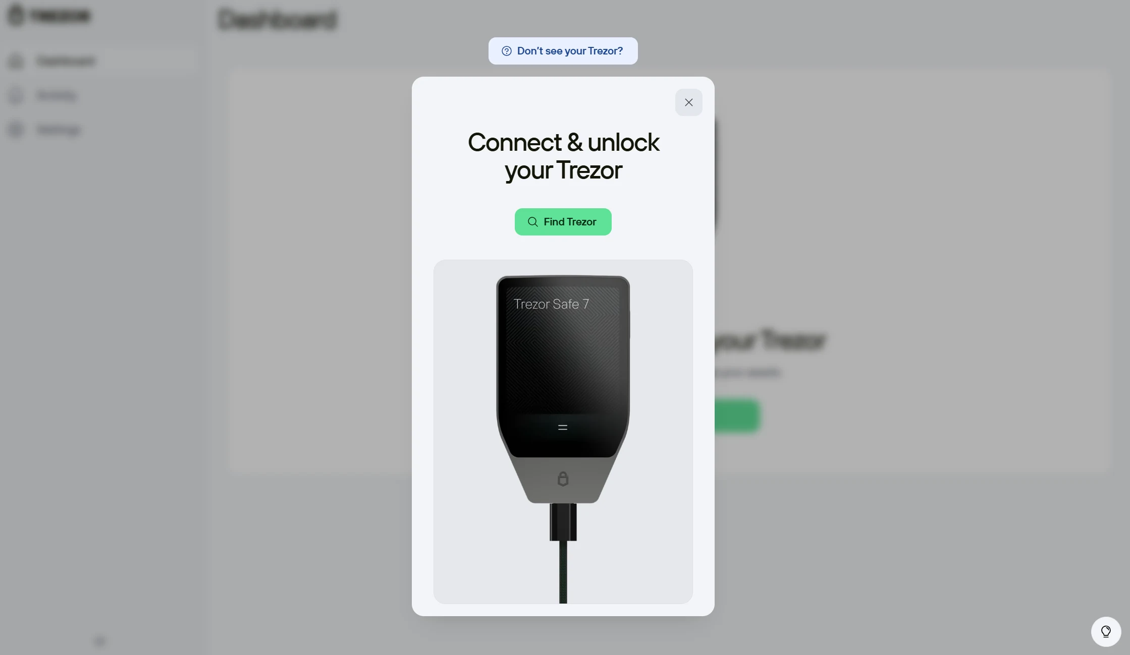 Connect Trezor Safe 7 to phone, tablet or laptop via included USB-C cable or secure Bluetooth.