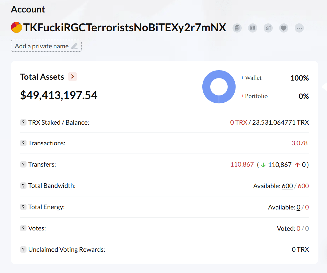 One of wallets with the stolen funds. Source: ZachXBT