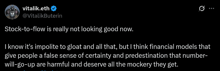 Vitalik Buterin's original tweet criticizing the S2F model