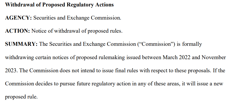 Withdrawal of Proposed Regulatory Actions (3b-16). Source: sec.gov