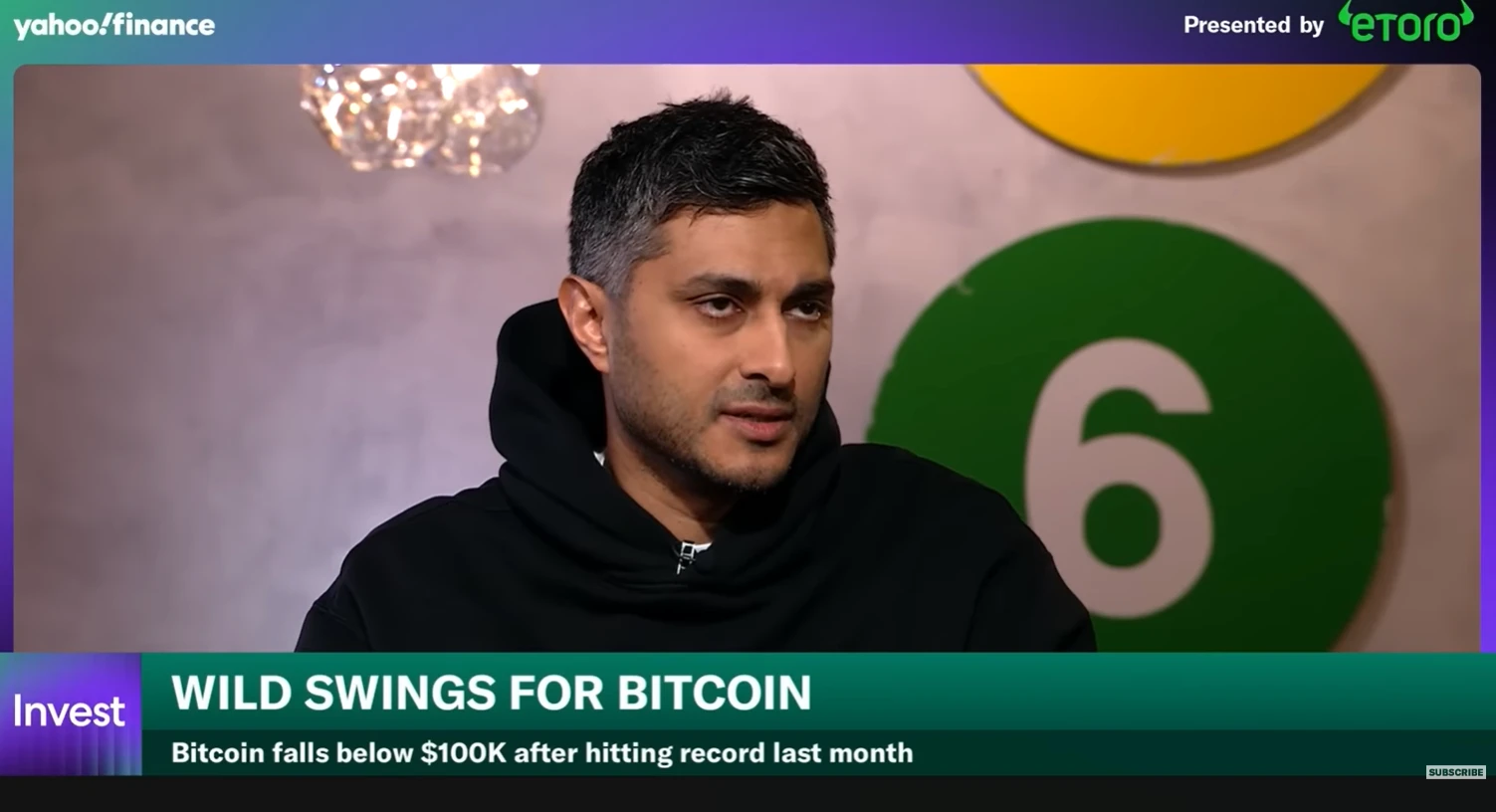 Bitcoin's decline doesn't phase Kraken's co-CEO. Source: Youtube/Yahoo Finance